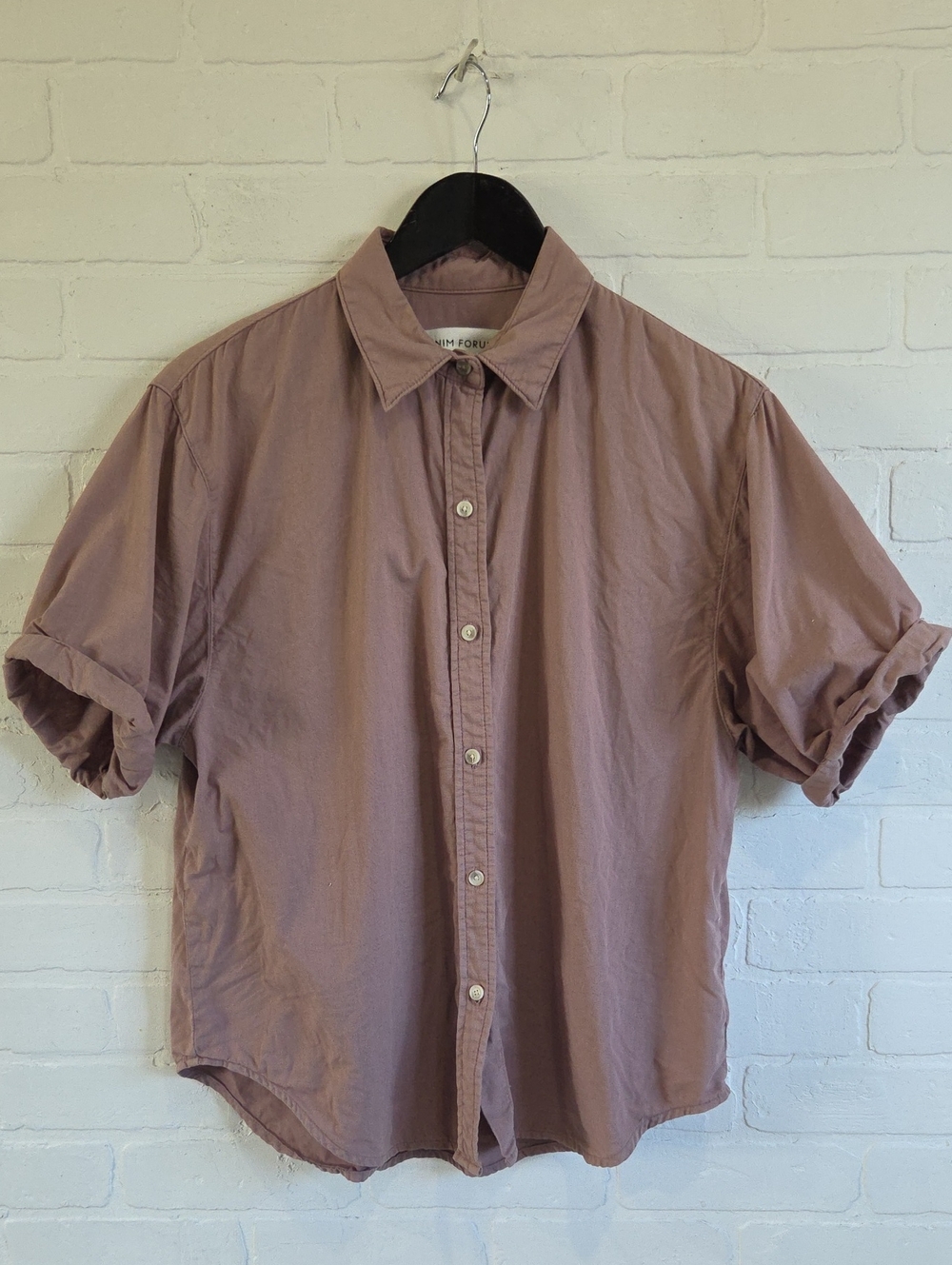 Denim Forum Relaxed Short-Sleeve Button-Down Shirt - Dusty Mauve